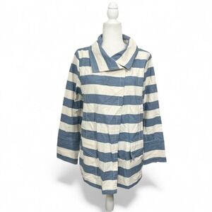 Beyond Threads Preppy Nautical Striped Blue Jacket Size Large Coastal